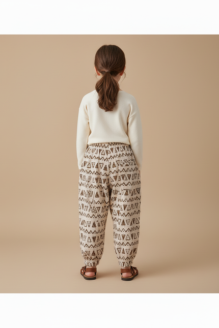 Pantalon Baggy Beige Motifs Géométriques Ample Enfant - Coton - vue 2