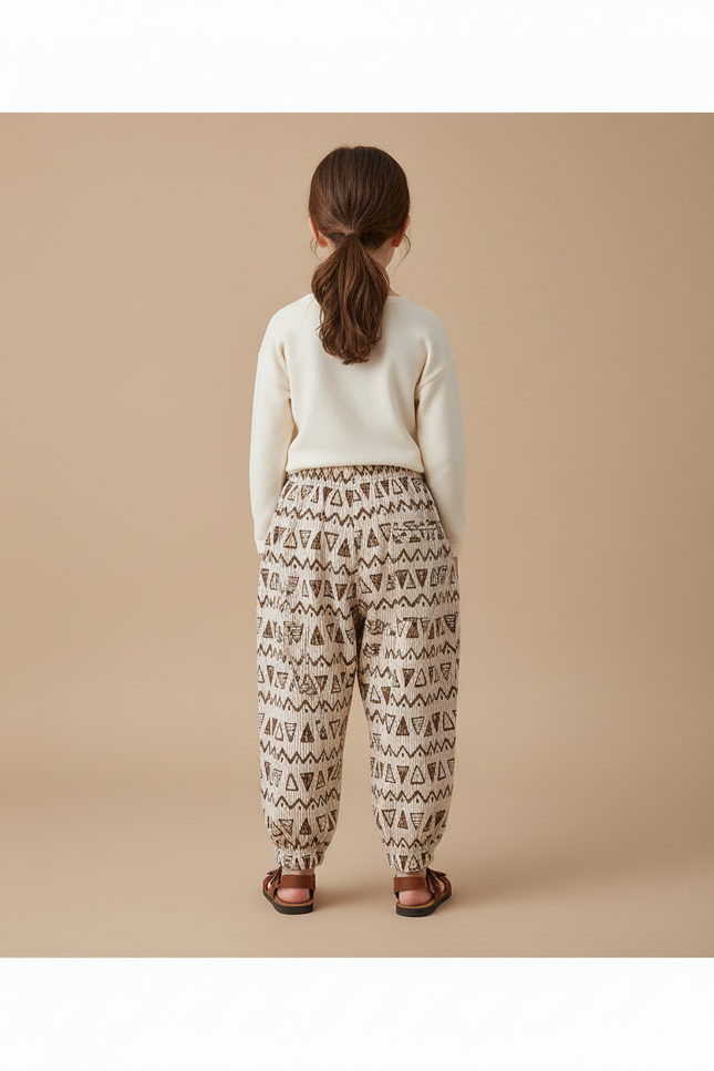 Pantalon Baggy Beige Motifs Géométriques Ample Enfant - Coton - vue 2
