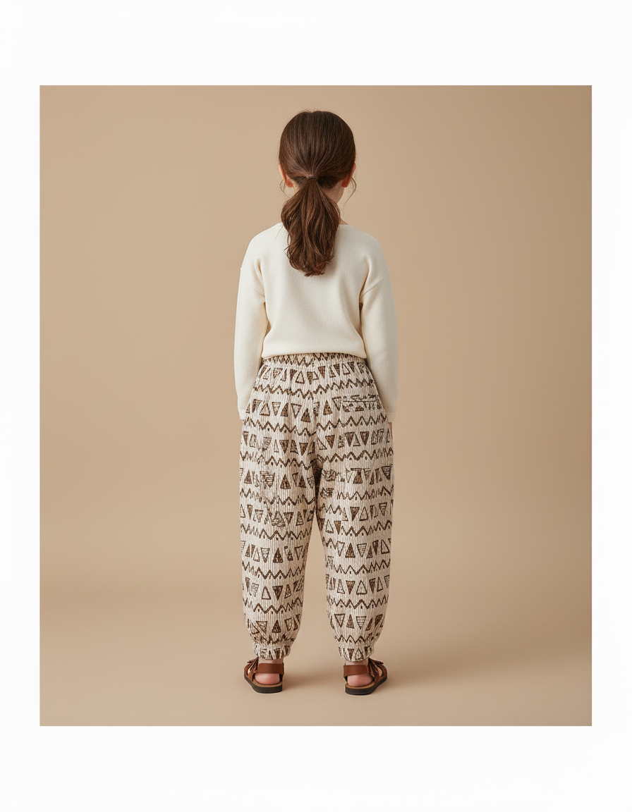 Pantalon Baggy Beige Motifs Géométriques Ample Enfant - Coton - vue 2