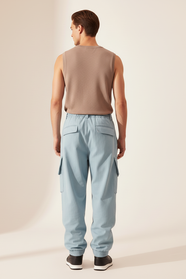 Pantalon Baggy Bleu Ciel Cargo Ample Homme - Toile - vue 2