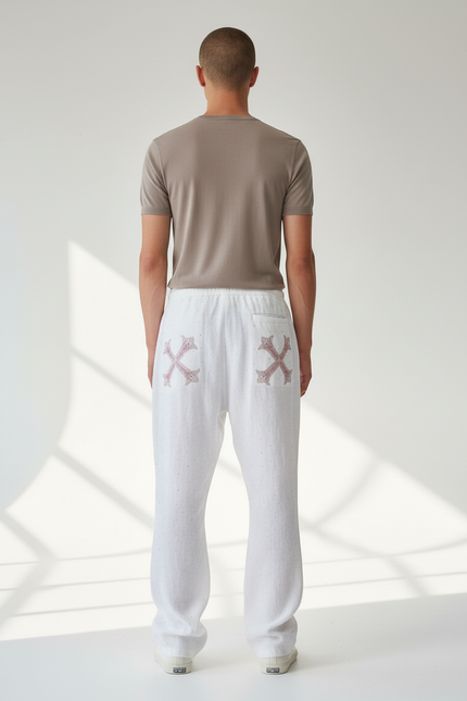 Pantalon Baggy Blanc Lin Imprimé Croix Décontracté - vue 2