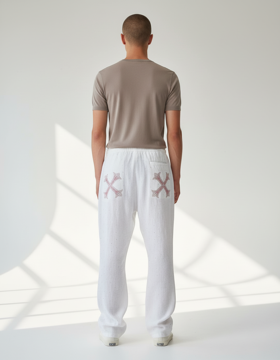 Pantalon Baggy Blanc Lin Imprimé Croix Décontracté - vue 2