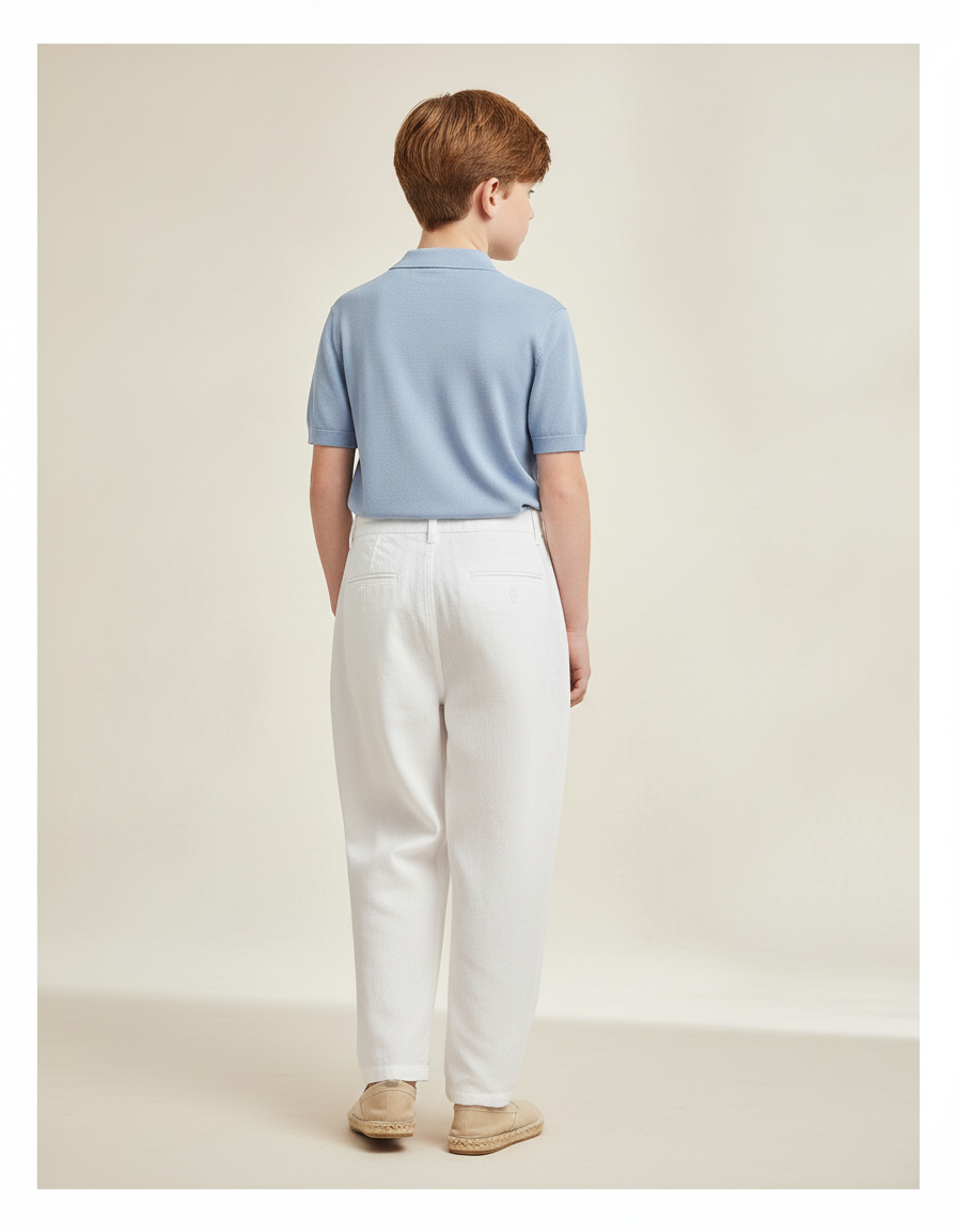 Pantalon Baggy Blanc Coton Ample Garçon Décontracté - vue 2