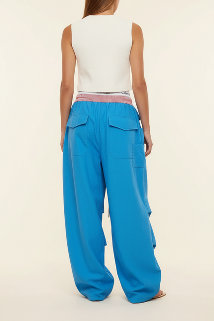 Pantalon Baggy Bleu Cargo Ample Fluide Cordon - Coton - vue 2