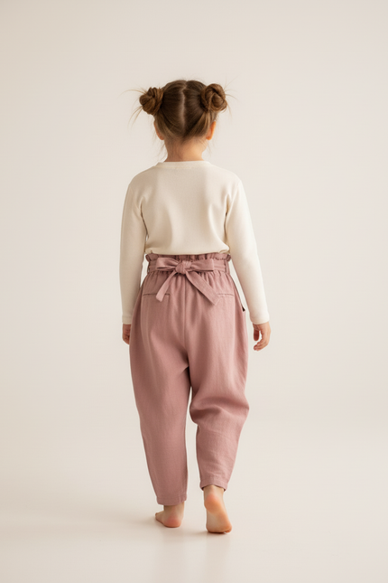 Pantalon Baggy Rose Lin Ample Fille Ceinture - vue 2