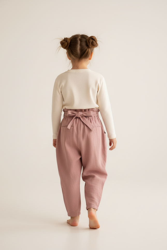 Pantalon Baggy Rose Lin Ample Fille Ceinture - vue 2