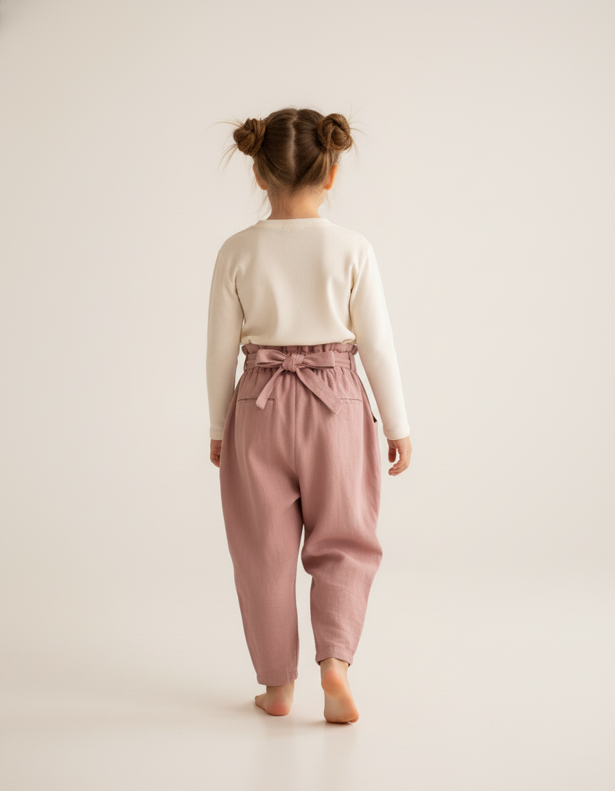 Pantalon Baggy Rose Lin Ample Fille Ceinture - vue 2