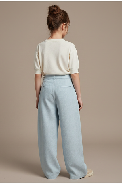 Pantalon Baggy Bleu Clair Plissé Ample Confortable - Lin - vue 2