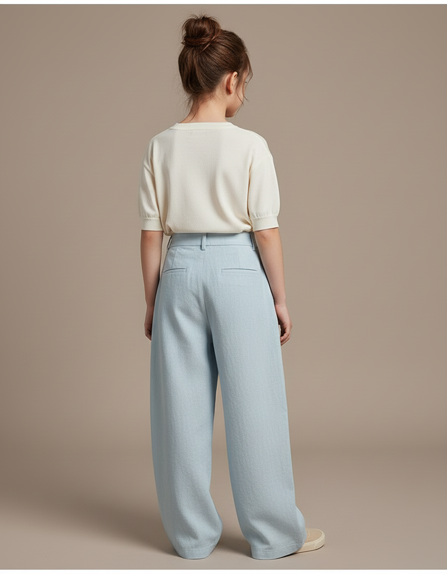 Pantalon Baggy Bleu Clair Plissé Ample Confortable - Lin - vue 2