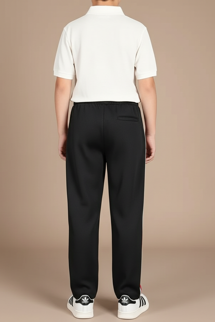 Pantalon Baggy Noir Rayures Latérales Blanches Rouges - Polyester - vue 2