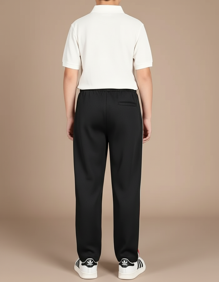 Pantalon Baggy Noir Rayures Latérales Blanches Rouges - Polyester - vue 2
