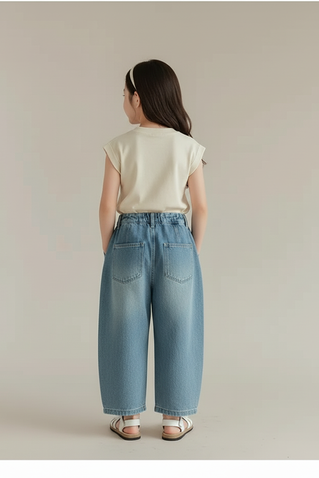 Pantalon Baggy Denim Ample Léger Fille Décontracté - Bleu Jean - vue 2