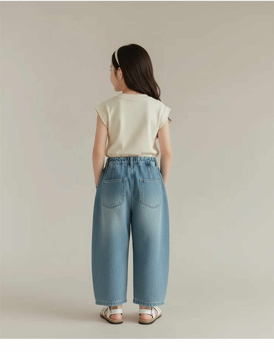 Pantalon Baggy Denim Ample Léger Fille Décontracté - Bleu Jean - vue 2