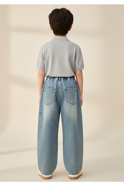 Pantalon Baggy Jean Ample Bleu Délavé Garçon - vue 2