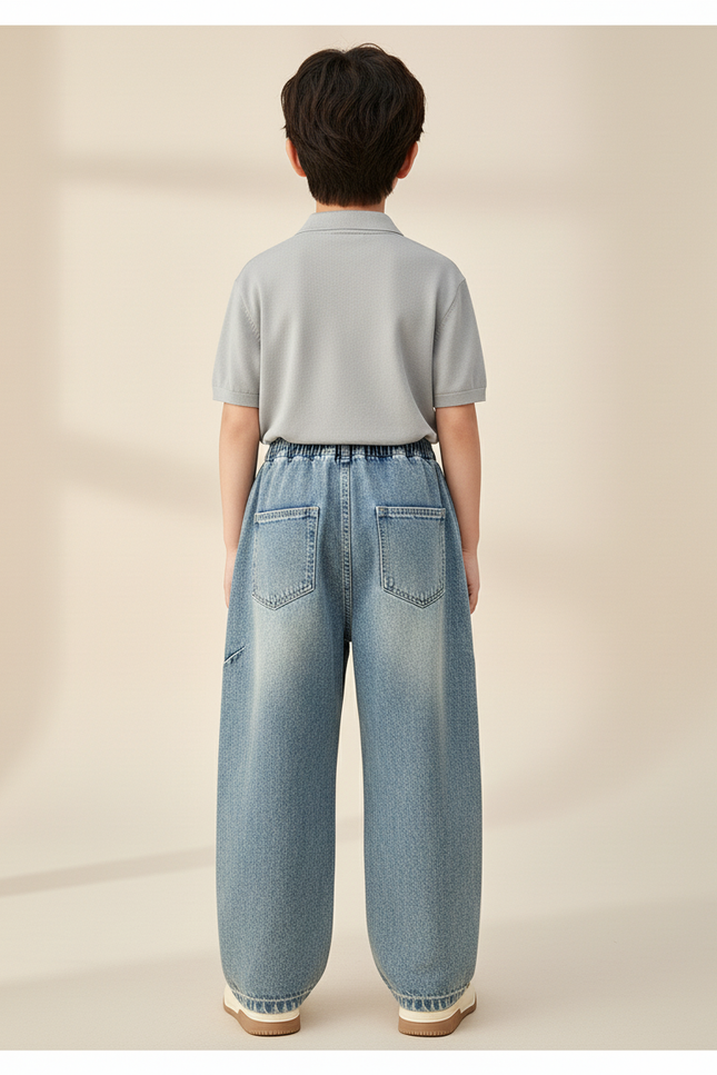 Pantalon Baggy Jean Ample Bleu Délavé Garçon - vue 2