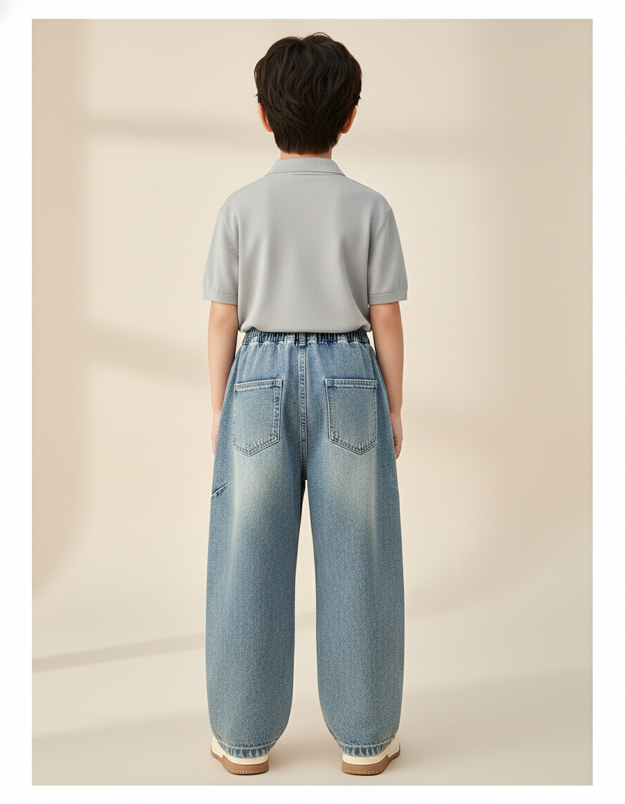 Pantalon Baggy Jean Ample Bleu Délavé Garçon - vue 2