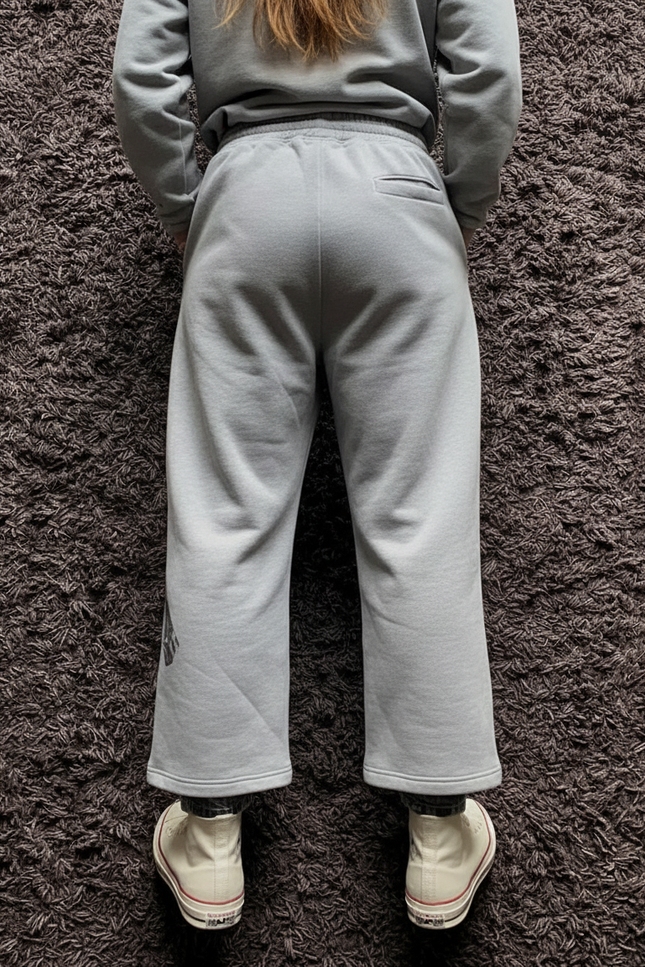 Pantalon Baggy Gris Imprimé Fusil Cordon Large Décontracté - Molleton