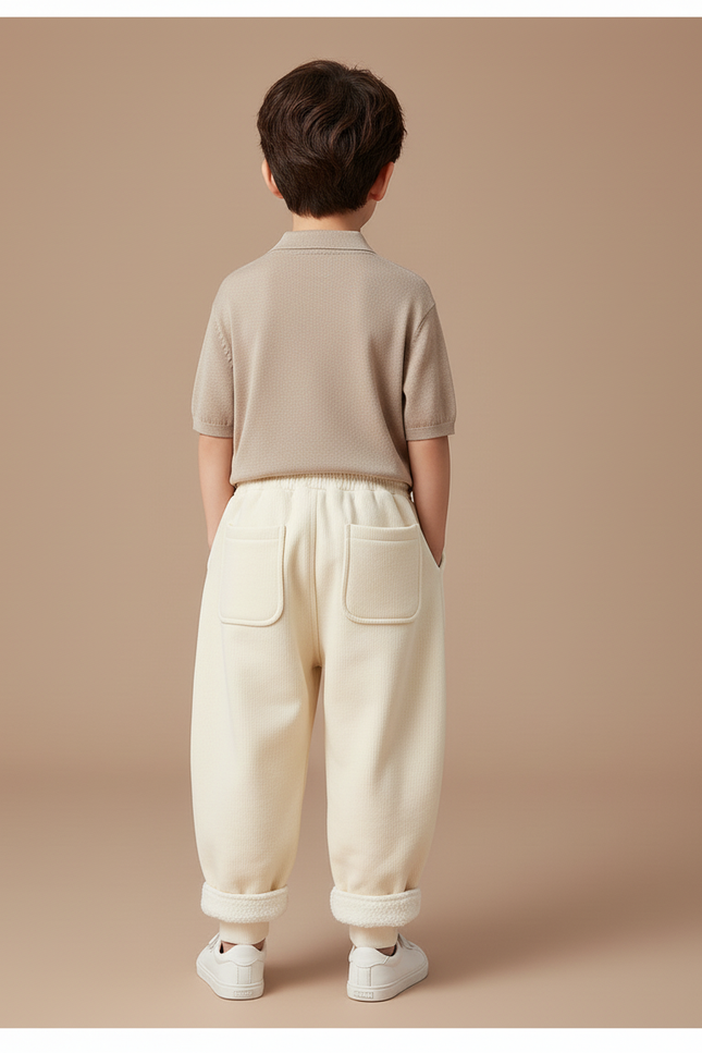 Pantalon Baggy Écru Ample Molletonné Confortable Enfant - Beige - vue 2