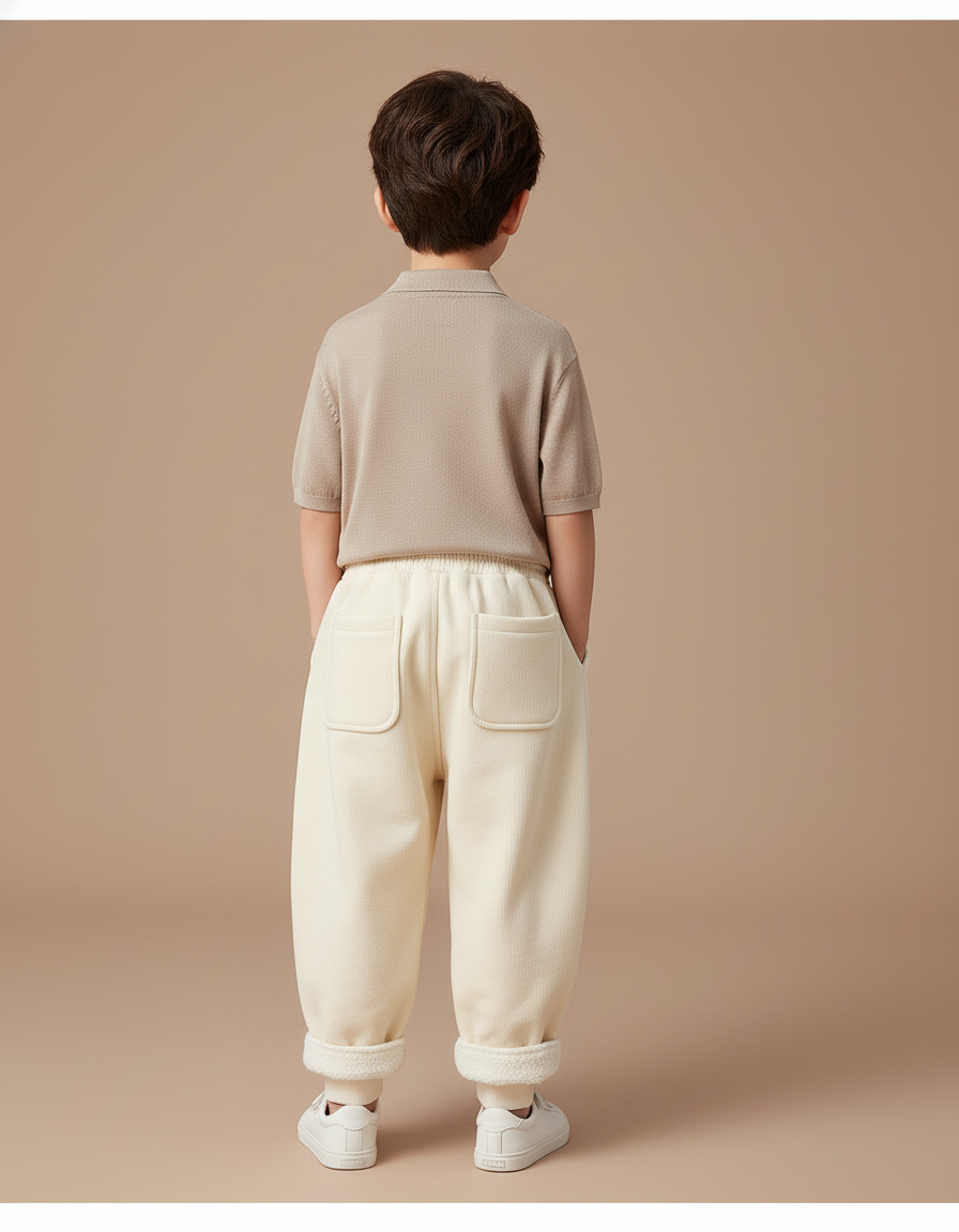 Pantalon Baggy Écru Ample Molletonné Confortable Enfant - Beige - vue 2