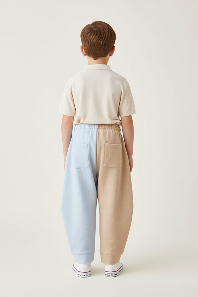 Pantalon Baggy Bicolore Ample Coton Enfant - Multicolore - vue 2