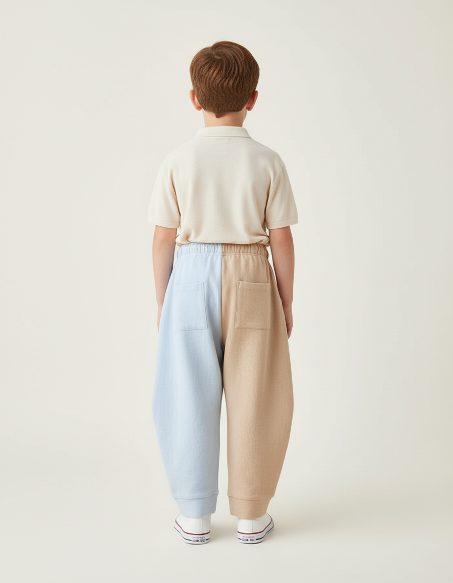 Pantalon Baggy Bicolore Ample Coton Enfant - Multicolore - vue 2