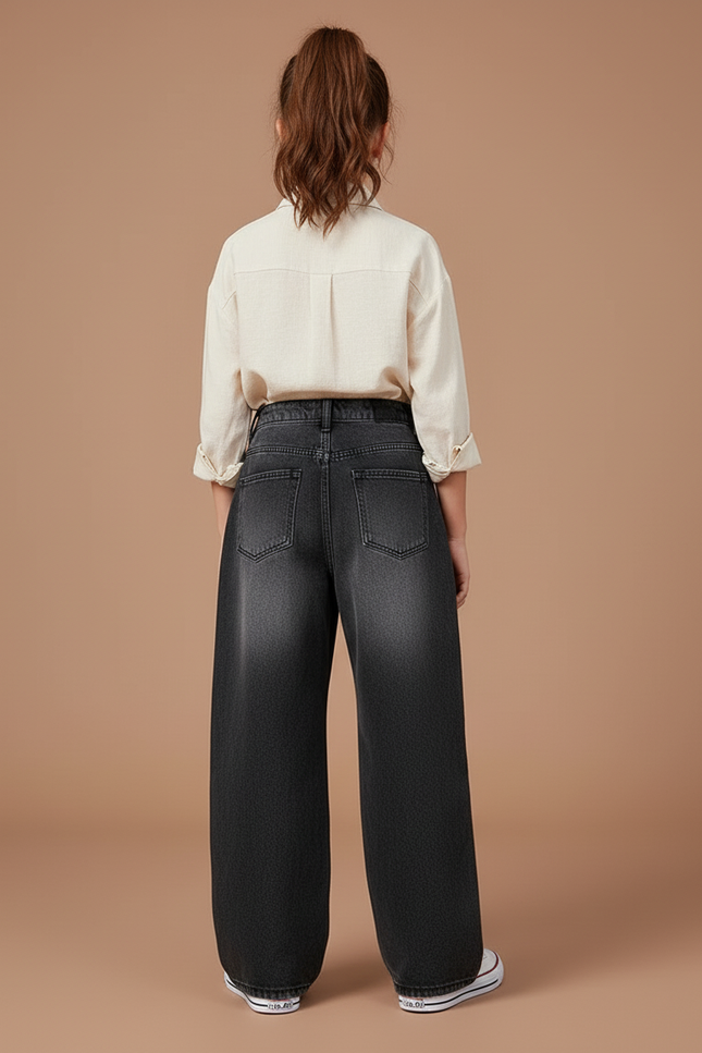 Pantalon Baggy Jean Gris Délavé Imprimé Ample Fille - vue 2
