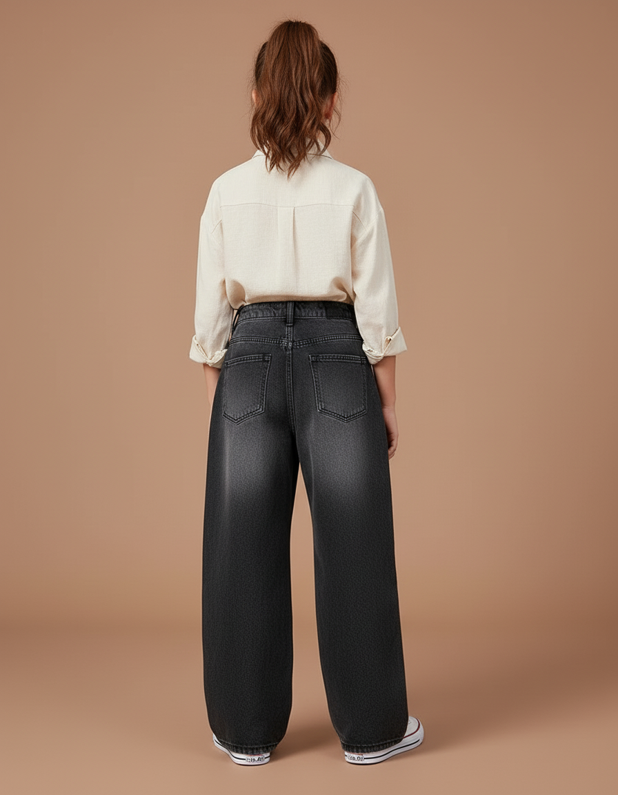 Pantalon Baggy Jean Gris Délavé Imprimé Ample Fille - vue 2