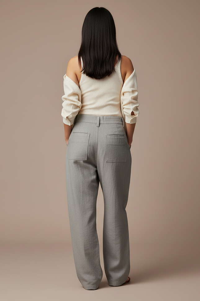 Pantalon Baggy Gris Patchwork Jaune Décontracté Unisexe - Lin - vue 2