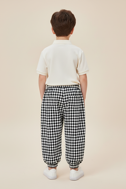 Pantalon Baggy Carreaux Noir Blanc Molletonné Garçon - Multicolore - vue 2