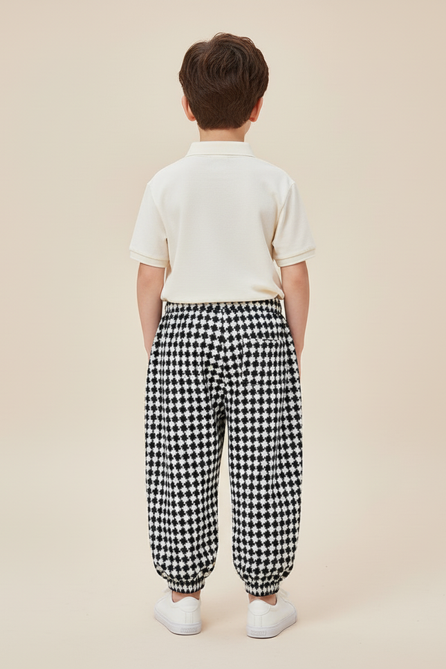 Pantalon Baggy Carreaux Noir Blanc Molletonné Garçon - Multicolore - vue 2