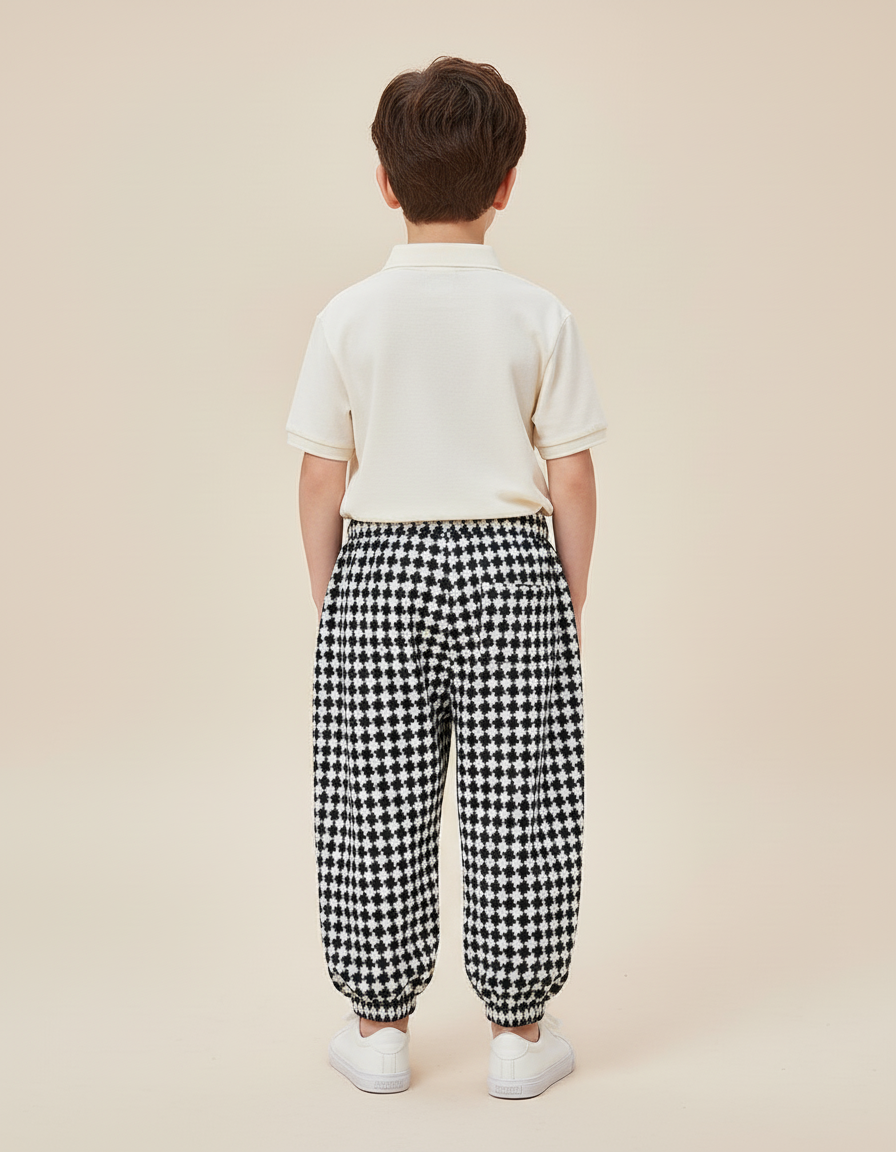 Pantalon Baggy Carreaux Noir Blanc Molletonné Garçon - Multicolore - vue 2