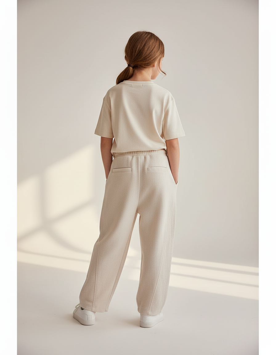 Pantalon Baggy Crème Ample Cordon Décontracté Enfant - Beige Molleton - vue 2