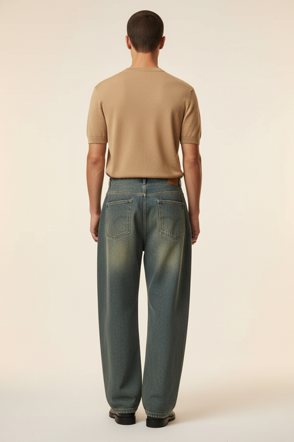 Pantalon Baggy Denim Bleu Délavé Large Casual Homme - Jean - vue 2