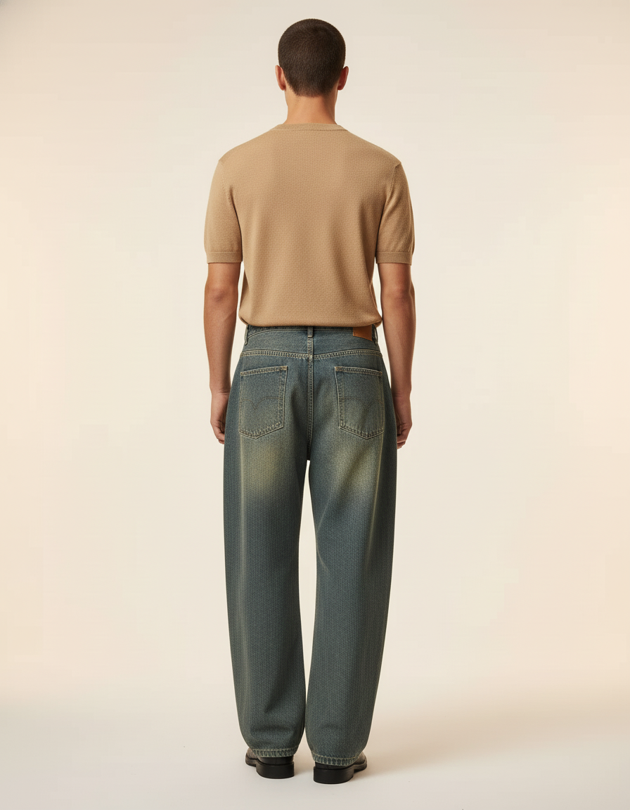 Pantalon Baggy Denim Bleu Délavé Large Casual Homme - Jean - vue 2
