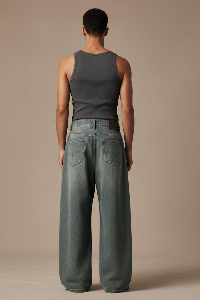 Pantalon Baggy Délavé Ample Décontracté Large - Bleu Jean - vue 2