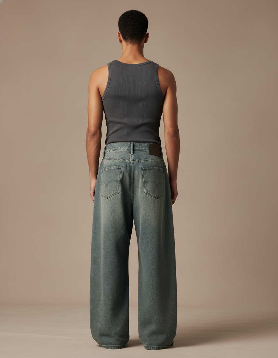 Pantalon Baggy Délavé Ample Décontracté Large - Bleu Jean - vue 2