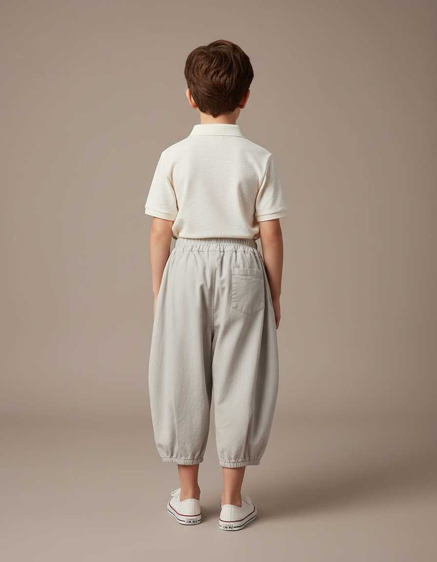 Pantalon Baggy Gris Clair Coton Ample Garçon Décontracté - vue 2