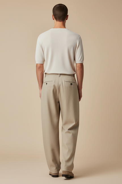 Pantalon Baggy Beige Ample Droit Élégant Homme - Gabardine - vue 2