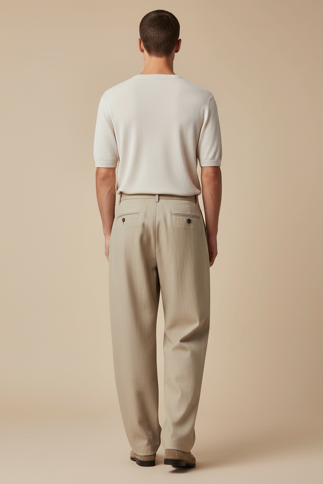 Pantalon Baggy Beige Ample Droit Élégant Homme - Gabardine - vue 2