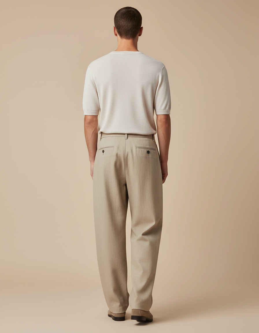 Pantalon Baggy Beige Ample Droit Élégant Homme - Gabardine - vue 2