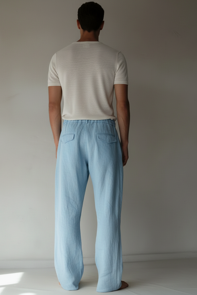Pantalon Baggy Bleu Ciel Lin Ample Décontracté Homme - vue 2