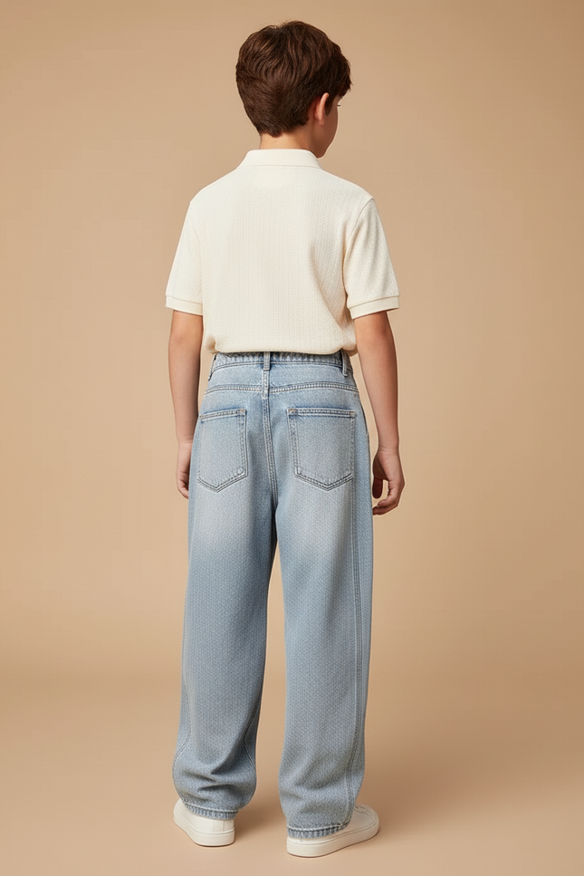 Pantalon Baggy Denim Bleu Plissé Large Garçon - Jean - vue 2
