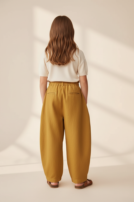 Pantalon Baggy Moutarde Lin Ample Décontracté Enfant - Jaune - vue 2
