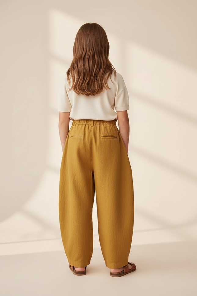 Pantalon Baggy Moutarde Lin Ample Décontracté Enfant - Jaune - vue 2