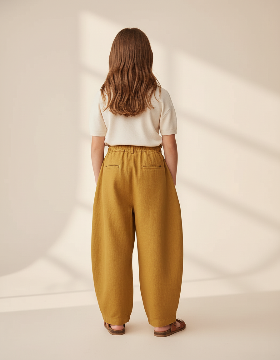 Pantalon Baggy Moutarde Lin Ample Décontracté Enfant - Jaune - vue 2
