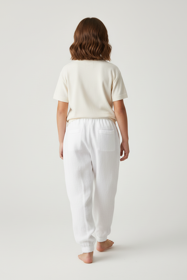Pantalon Baggy Fille Blanc Jogging - Lin - vue 2