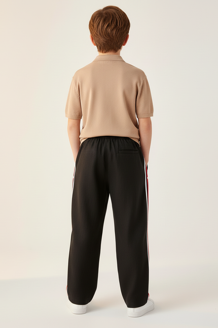 Pantalon Baggy Noir Rayures Rouges Blanches Décontracté - Lin - vue 2