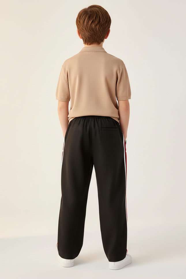 Pantalon Baggy Noir Rayures Rouges Blanches Décontracté - Lin - vue 2
