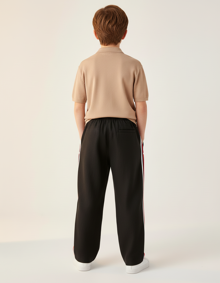 Pantalon Baggy Noir Rayures Rouges Blanches Décontracté - Lin - vue 2