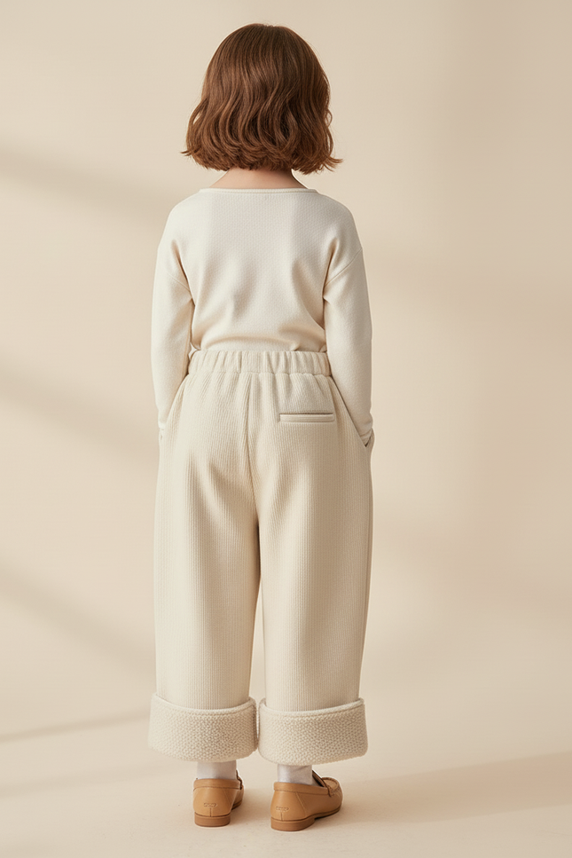 Pantalon Baggy Crème Côtelé Doublé Polaire Enfant - Beige Cordé - vue 2